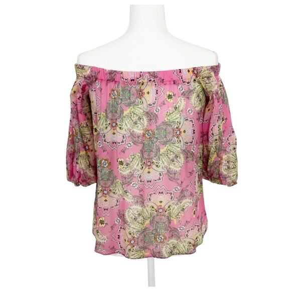 Bailey 44 Tune In Pink Floral Off The Shoulder Top Small - Picture 4 of 7